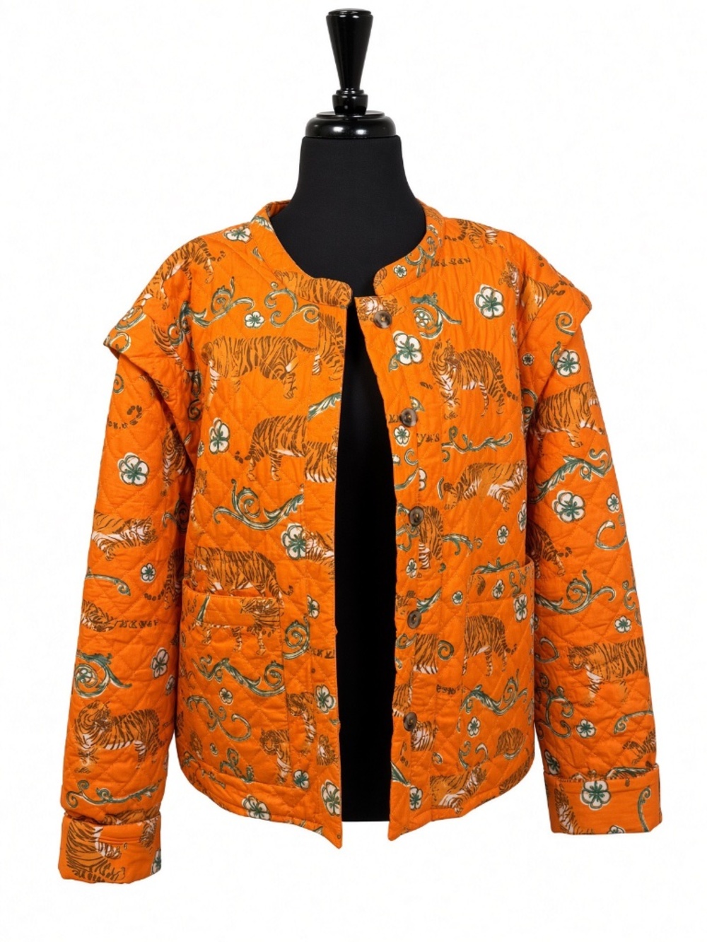 Coniglio Palm Beach Orange Tiger Print Quilted Jacket – 100% Cotton